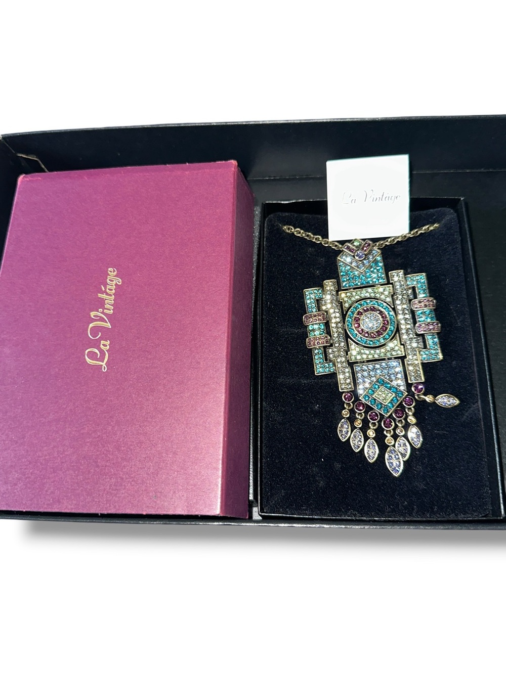 Kathy Levine La Vintage Art Deco Crystal Statement Necklace Brooch Box Ltd NIB